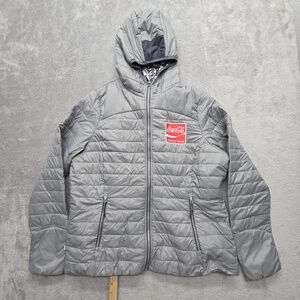 Coca-Cola Elevate Jacket Womens XL Gray Puffer Hooded Insulated Zip Patch
